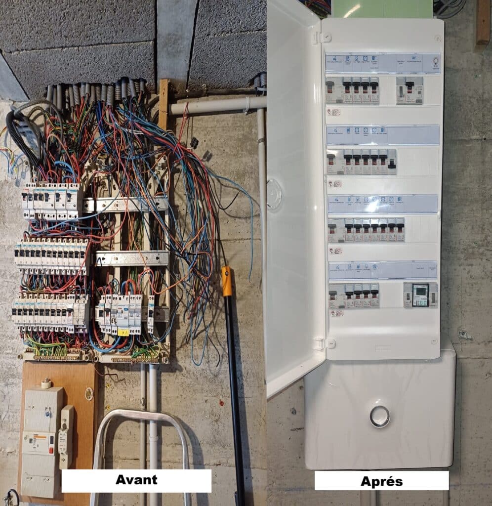 Rénovation de tableau électrique, comparaison avant et après par SA Électricité